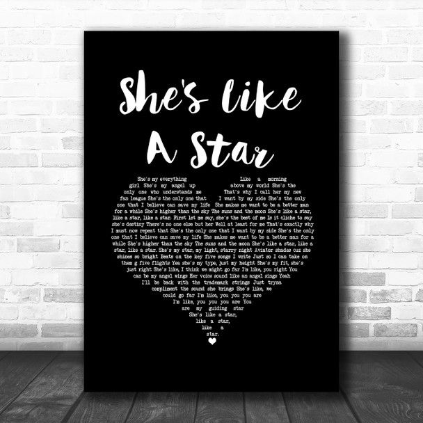 Taio Cruz She's Like A Star Black Heart Song Lyric Music Art Print