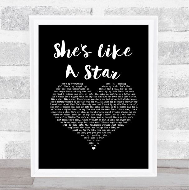 Taio Cruz She's Like A Star Black Heart Song Lyric Music Art Print