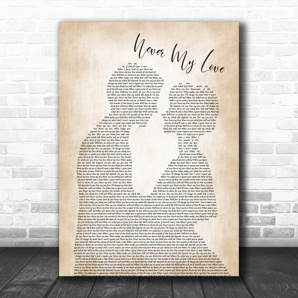 The Association Never My Love Song Lyric Man Lady Bride Groom Wedding Music Wall Art Print