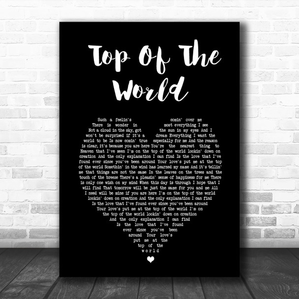 The Carpenters Top Of The World Black Heart Song Lyric Music Art Print