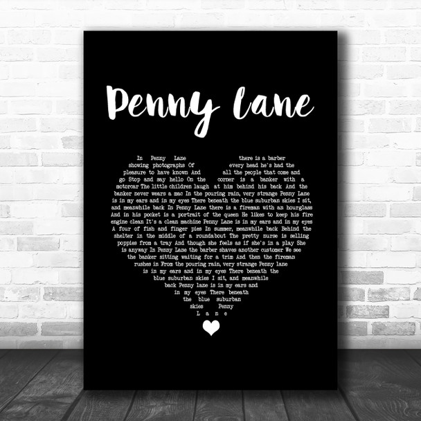 The Beatles Penny Lane Black Heart Song Lyric Music Art Print