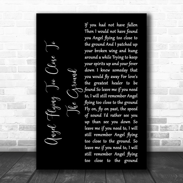 Willie Nelson Angel Flying Too Close To The Ground Black Script Song Lyric Music Art Print