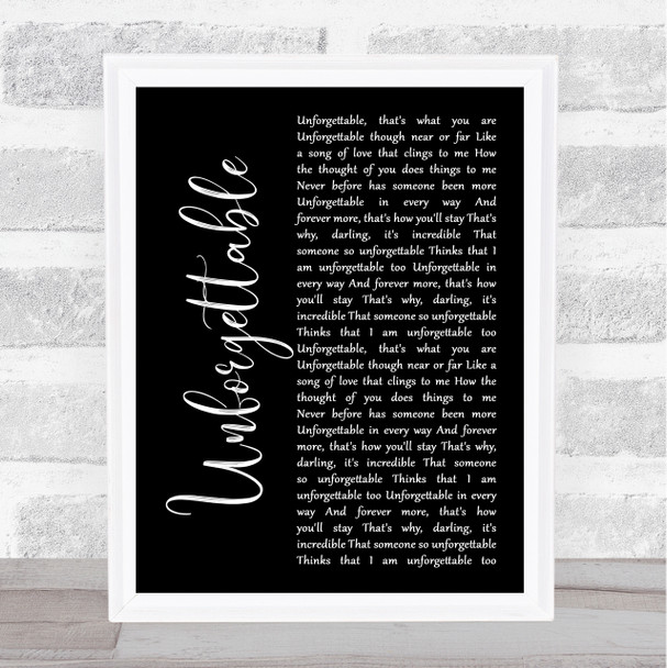 Nat King Cole Unforgettable Black Script Song Lyric Music Art Print