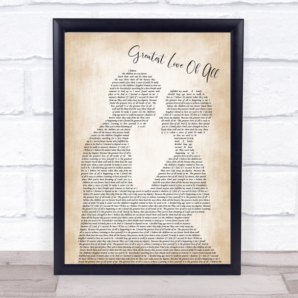 Whitney Houston Greatest Love Of All Man Lady Bride Groom Wedding Song Lyric Music Wall Art Print
