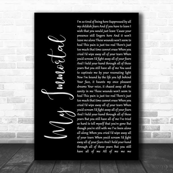 Evanescence My Immortal Black Script Song Lyric Music Art Print