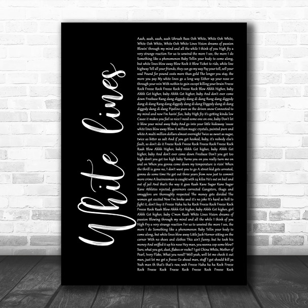 Grandmaster Flash White lines Black Script Song Lyric Music Art Print