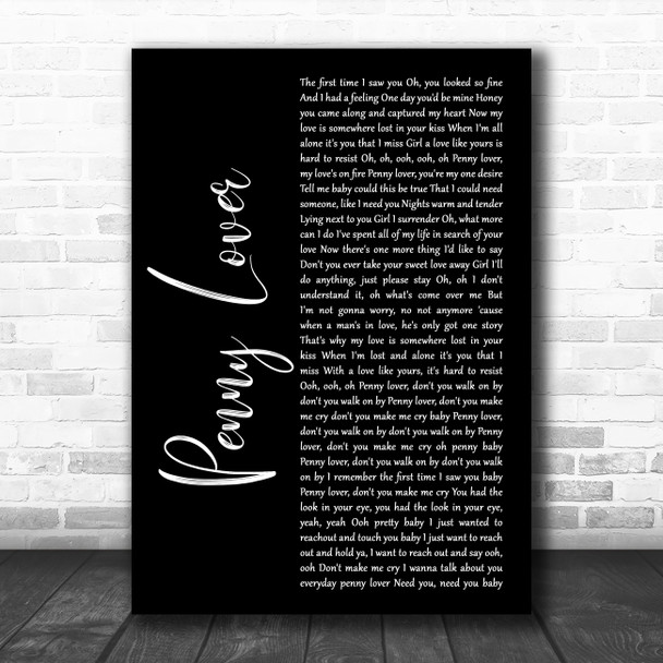 Lionel Richie Penny Lover Black Script Song Lyric Music Art Print