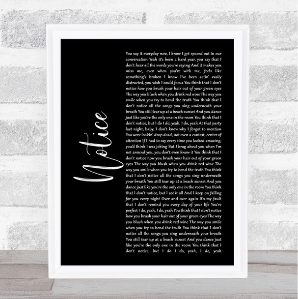 Thomas Rhett Notice Black Script Song Lyric Music Art Print