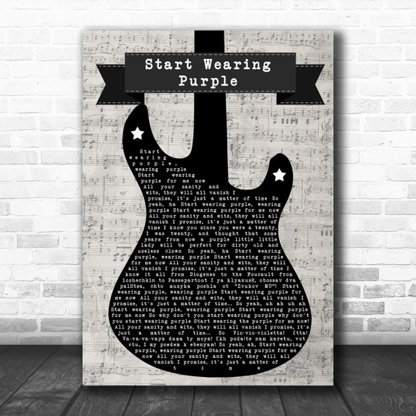 Gogol Bordello Start Wearing Purple Electric Guitar Music Script Song Lyric Music Art Print