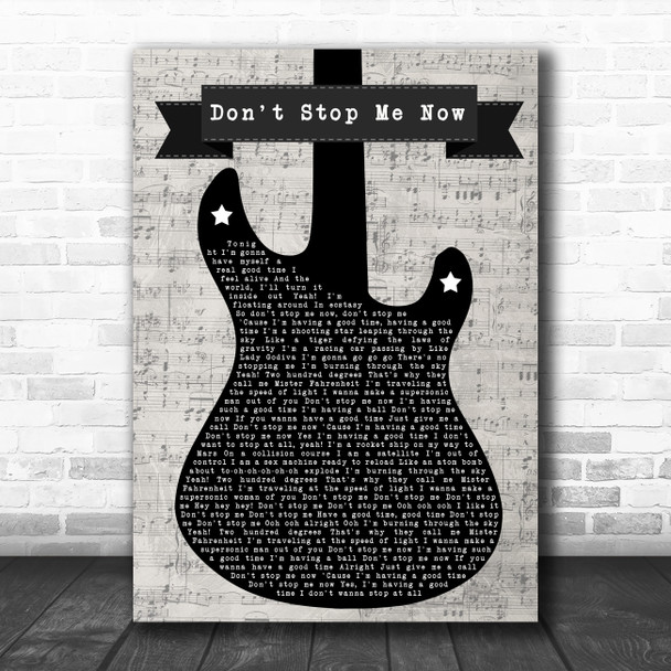 Queen Don't Stop Me Now Electric Guitar Music Script Song Lyric Music Art Print