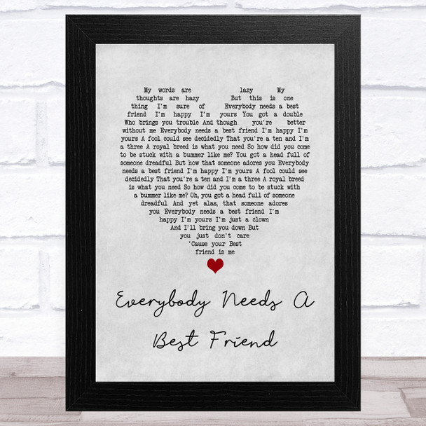 Norah Jones Everybody Needs A Best Friend Grey Heart Song Lyric Music Art Print