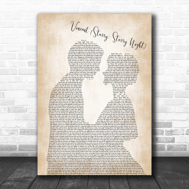 Don McLean Vincent (Starry, Starry Night) Man Lady Bride Groom Song Lyric Music Wall Art Print