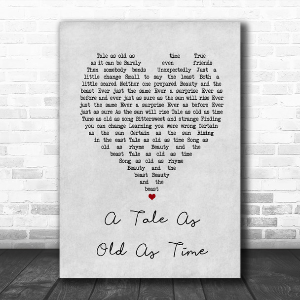 Celine Dion A Tale As Old As Time Grey Heart Song Lyric Music Art Print