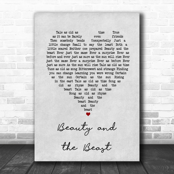 Celine Dion Beauty and the Beast Grey Heart Song Lyric Music Art Print