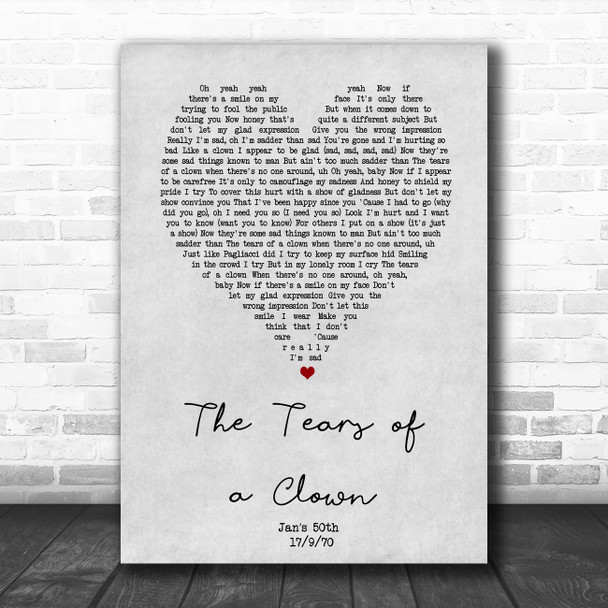 The Miracles The Tears of a Clown Grey Heart Song Lyric Music Art Print