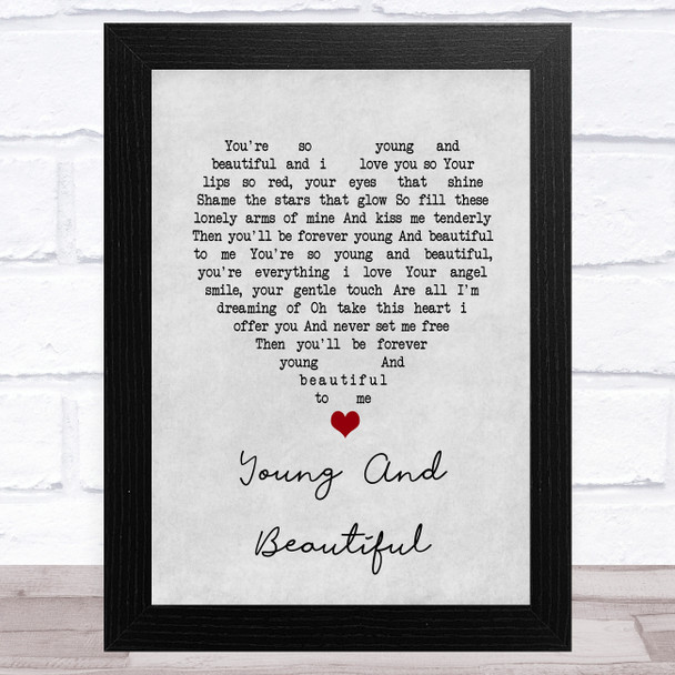 Elvis Presley Young And Beautiful Grey Heart Song Lyric Music Art Print