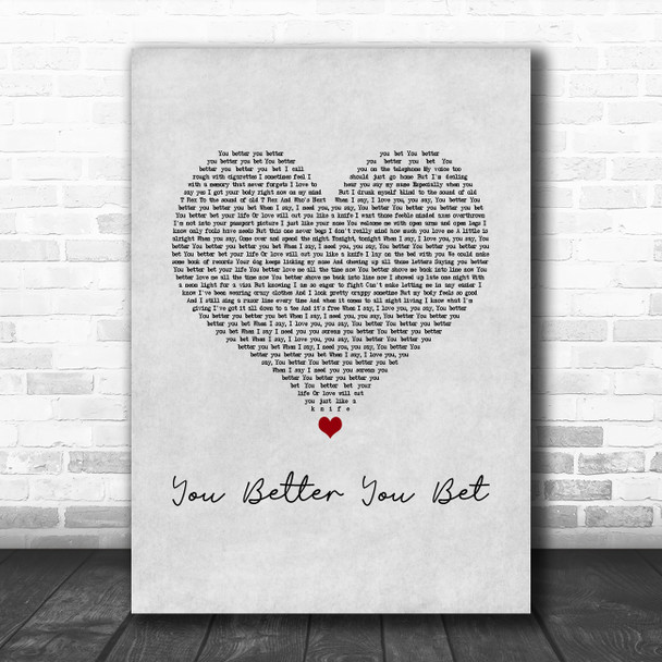 The Who You Better You Bet Grey Heart Song Lyric Music Art Print