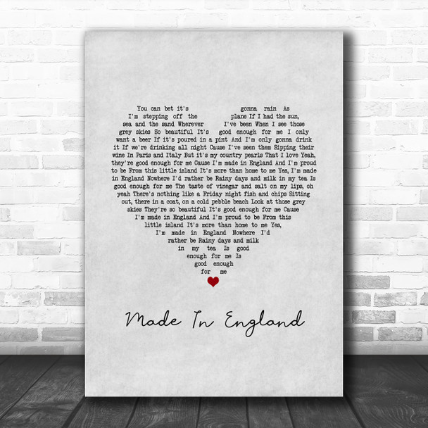 The Shires Made In England Grey Heart Song Lyric Music Art Print