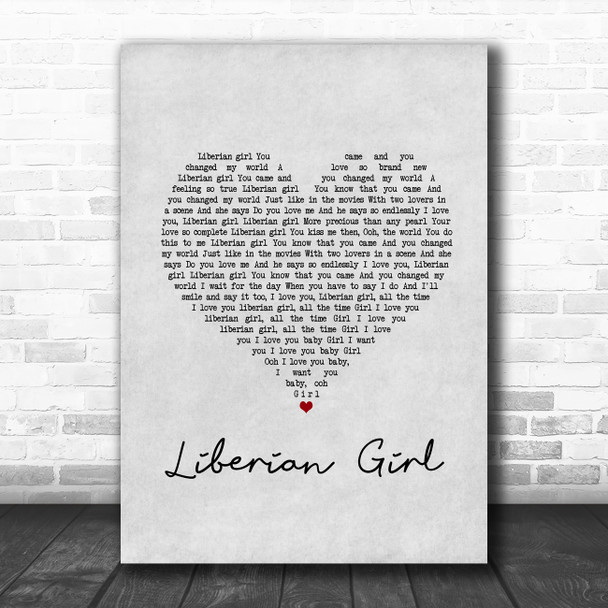 Michael Jackson Liberian Girl Grey Heart Song Lyric Music Art Print