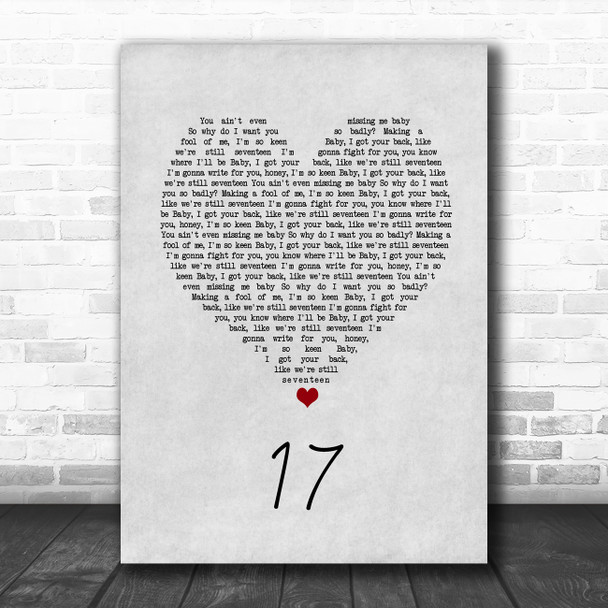 M.K. 17 Grey Heart Song Lyric Music Art Print