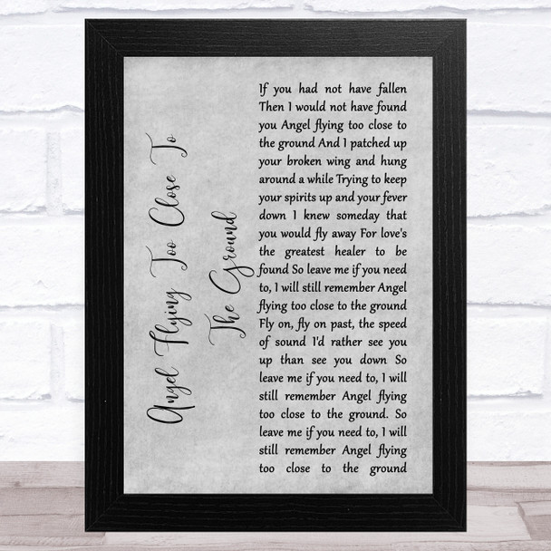 Willie Nelson Angel Flying Too Close To The Ground Grey Rustic Script Song Lyric Music Art Print