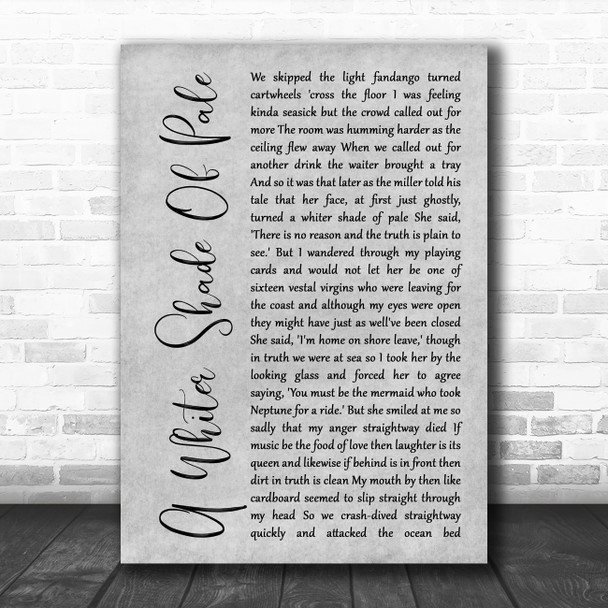 Procol Harum A Whiter Shade Of Pale Grey Rustic Script Song Lyric Music Art Print