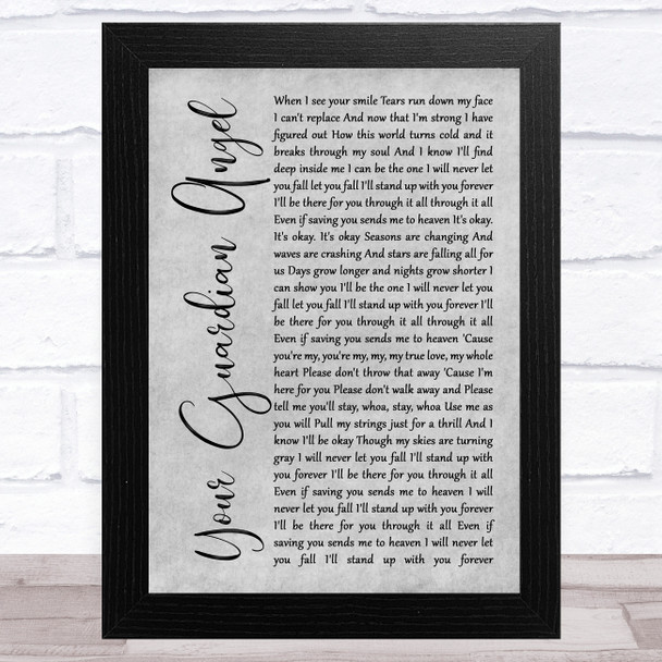 The Red Jumpsuit Apparatus Your Guardian Angel Grey Rustic Script Song Lyric Music Art Print