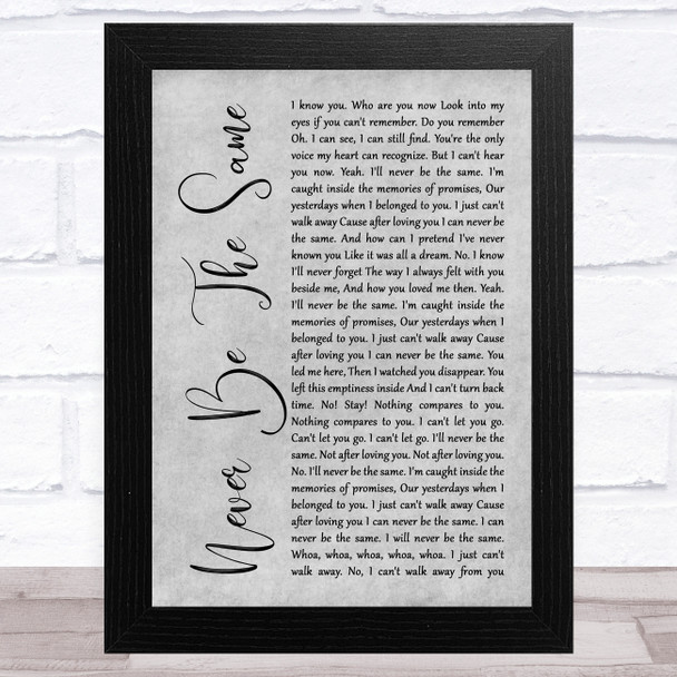 Red Never Be The Same Grey Rustic Script Song Lyric Music Art Print