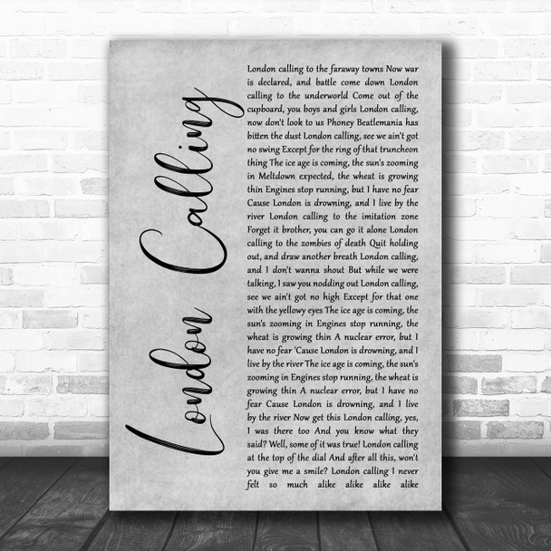 The Clash London Calling Grey Rustic Script Song Lyric Music Art Print