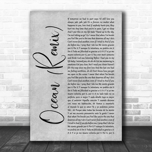 KAROL G & Jessie Reyez Ocean (Remix) Grey Rustic Script Song Lyric Music Art Print