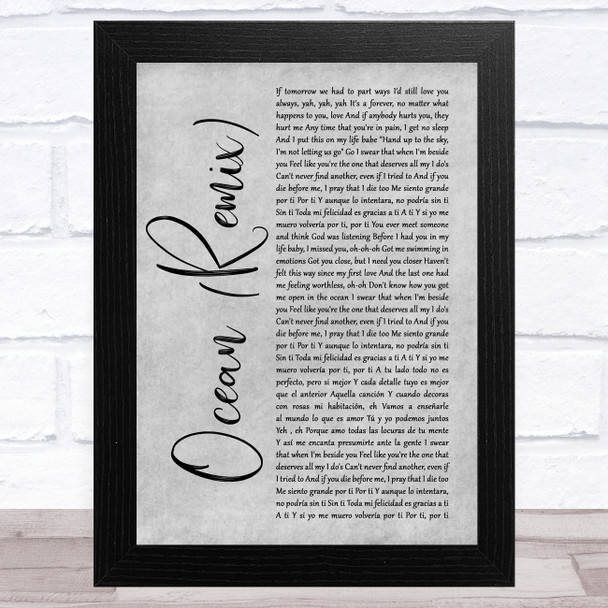 KAROL G & Jessie Reyez Ocean (Remix) Grey Rustic Script Song Lyric Music Art Print