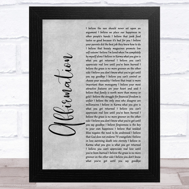 Savage Garden Affirmation Grey Rustic Script Song Lyric Music Art Print