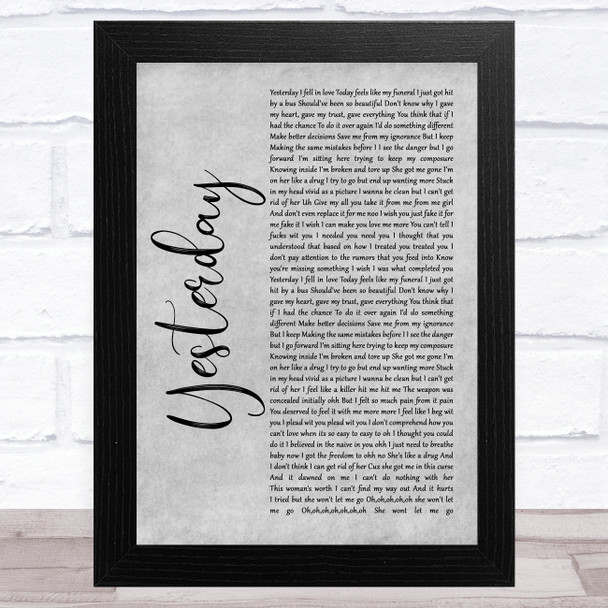 Diddy - Dirty Money feat. Chris Brown Yesterday Grey Rustic Script Song Lyric Music Art Print