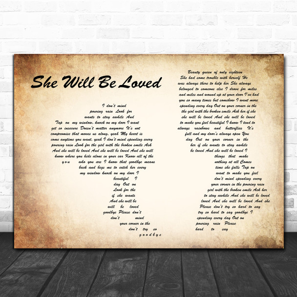 Maroon 5 She Will Be Loved Man Lady Couple Song Lyric Music Art Print