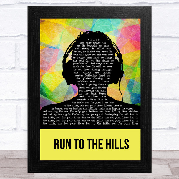 Iron Maiden Run To The Hills Multicolour Man Headphones Song Lyric Music Art Print