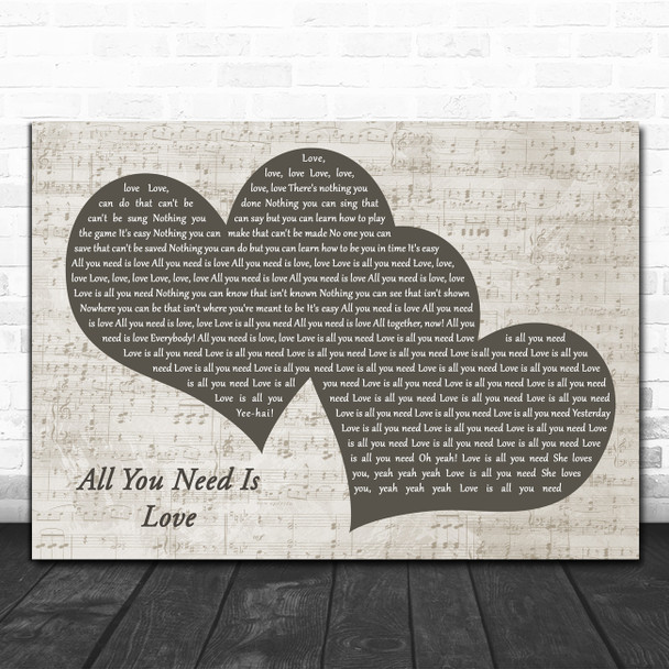 The Beatles All You Need Is Love Landscape Music Script Two Hearts Song Lyric Music Art Print