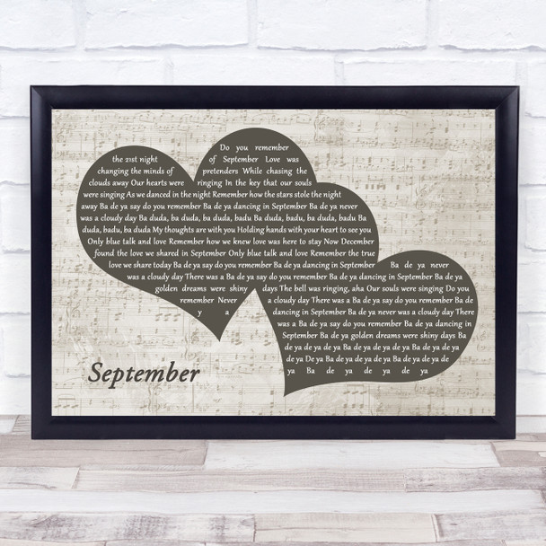 Earth, Wind And Fire September Landscape Music Script Two Hearts Song Lyric Music Art Print