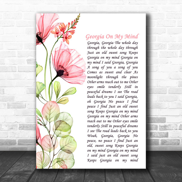 Ray Charles Georgia On My Mind Floral Poppy Side Script Song Lyric Music Art Print