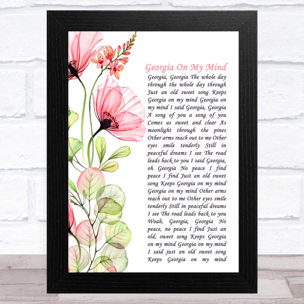 Ray Charles Georgia On My Mind Floral Poppy Side Script Song Lyric Music Art Print
