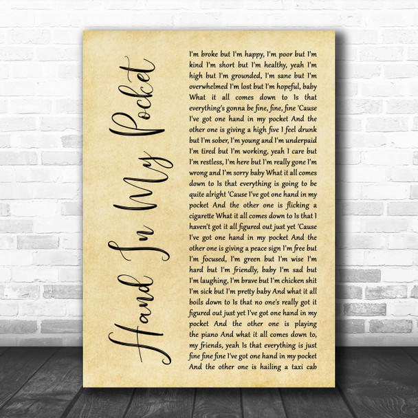 Alanis Morissette Hand In My Pocket Rustic Script Song Lyric Music Art Print