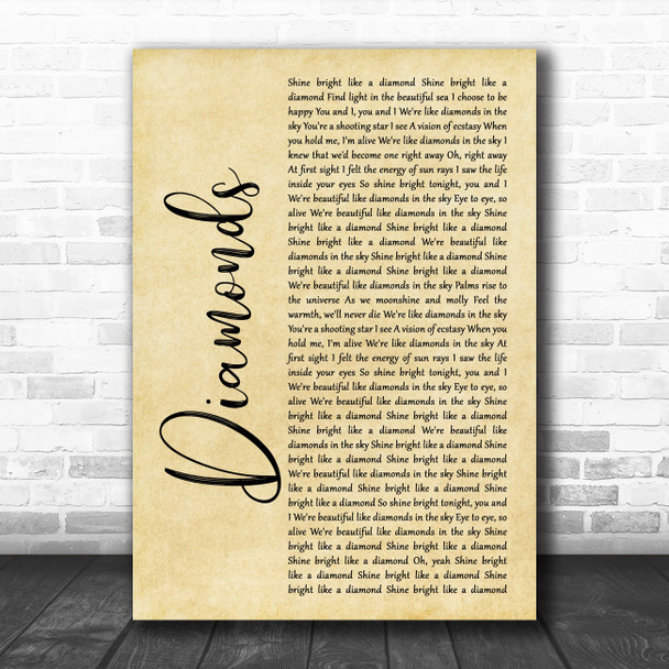 Rihanna Diamonds Rustic Script Song Lyric Music Art Print