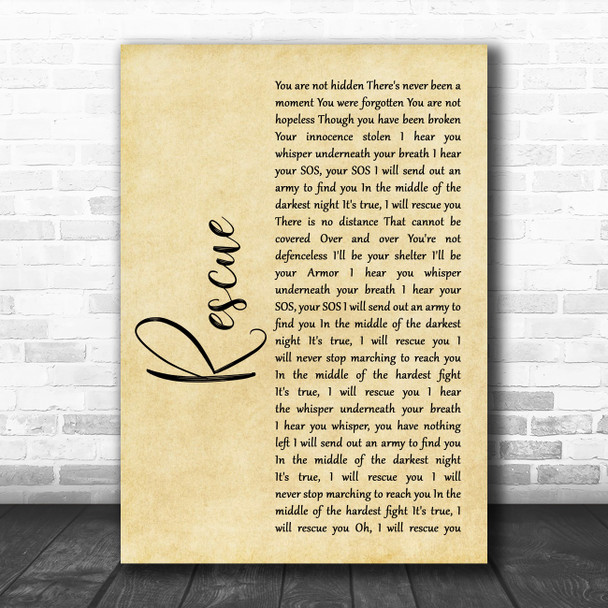 Lauren Daigle Rescue Rustic Script Song Lyric Music Art Print