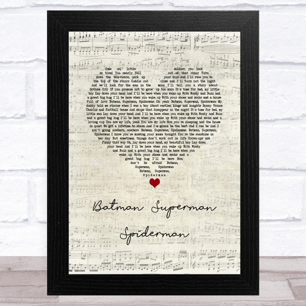 Rod Stewart Batman Superman Spiderman Script Heart Song Lyric Music Art Print