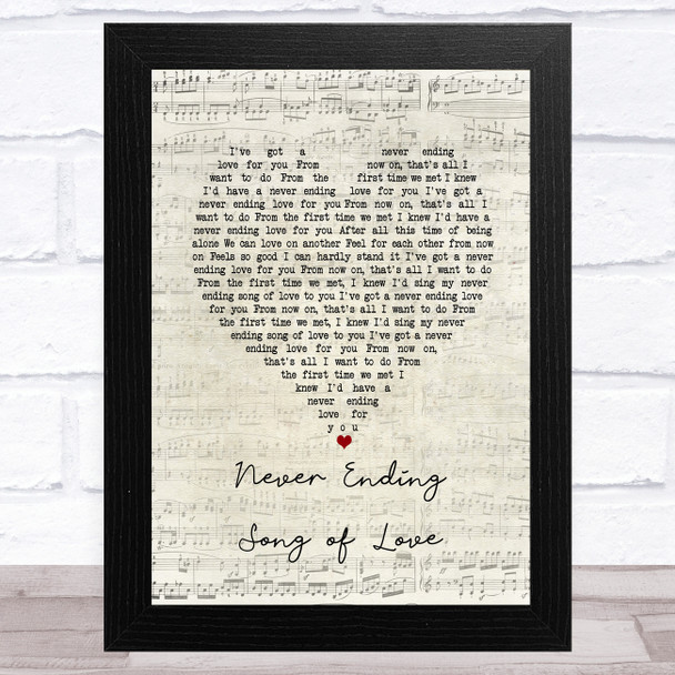 The New Seekers Never Ending Song of Love Script Heart Song Lyric Music Art Print