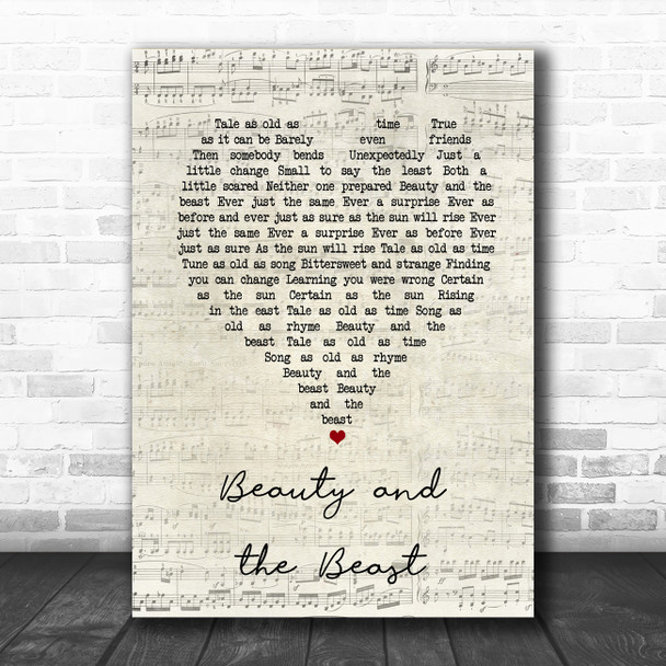 Celine Dion Beauty and the Beast Script Heart Song Lyric Music Art Print