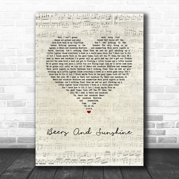 Darius Rucker Beers And Sunshine Script Heart Song Lyric Music Art Print