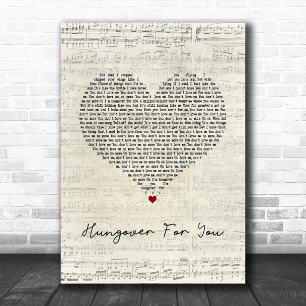 Stereophonics Hungover For You Script Heart Song Lyric Music Art Print