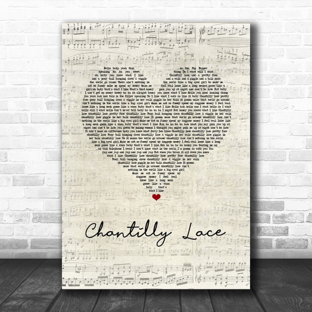 Jerry Lee Lewis Chantilly Lace Script Heart Song Lyric Music Art Print