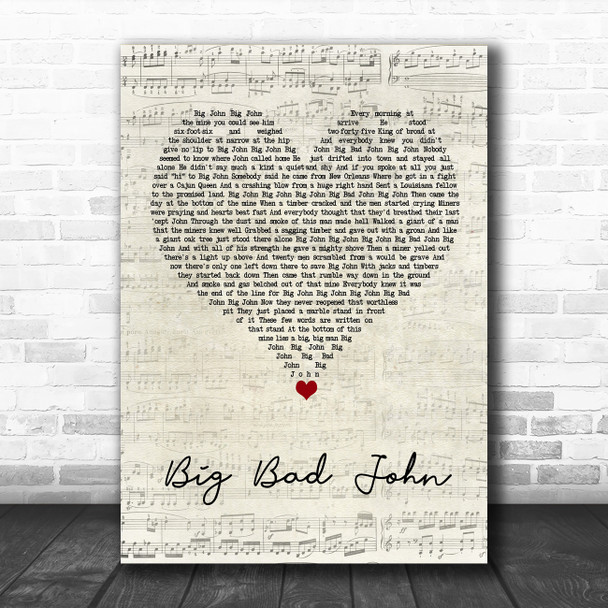 Jimmy Dean Big Bad John Script Heart Song Lyric Music Art Print