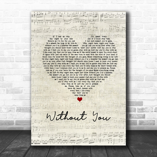 My Darkest Days Without You Script Heart Song Lyric Music Art Print
